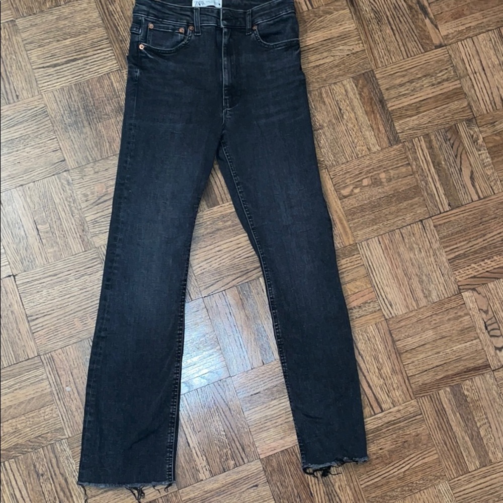Zara denim cropped straight leg stretch jean